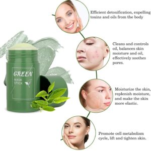 QKKWSS Green Tea Mask Stick with Blackhead Remover, Clay Face Mask, Green Tea Extract, Oil Control Acne Remover, Pore Cleansing, Purifying, Detoxifying Skin for Men and Women(2PCS), 2PCS/green tea