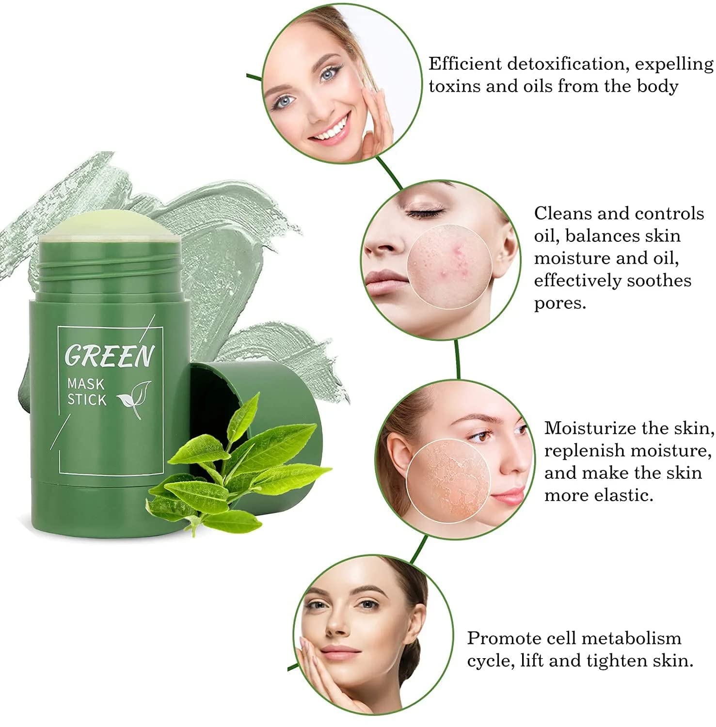 QKKWSS Green Tea Mask Stick with Blackhead Remover, Clay Face Mask, Green Tea Extract, Oil Control Acne Remover, Pore Cleansing, Purifying, Detoxifying Skin for Men and Women(2PCS), 2PCS/green tea