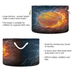 ALAZA Basketball Ball Fire Water Storage Box Toy Basket Laundry Storage Organizer Bins with Handles Large Baskets for Living Room Nursery Decor