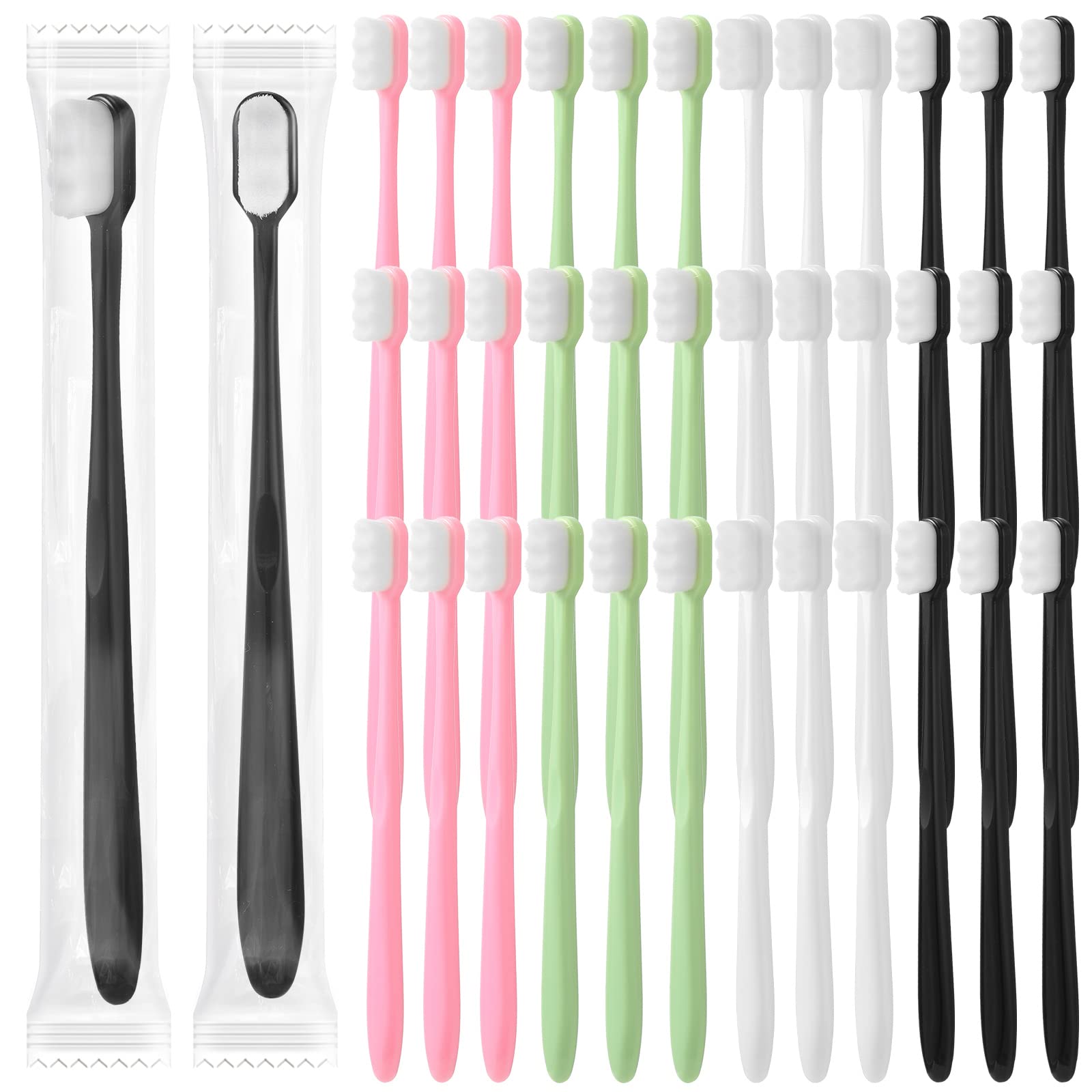 Pinkunn 36 Pcs Soft Bristle Toothbrush Micro Nano Manual Toothbrush with 20, 000 Bristles for Sensitive Gums Adult Family, 4 Colors(White Bristles)