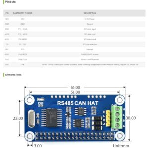 Coolwell Waveshare RS485 CAN HAT for Raspberry Pi 4B+ 4B 3B+ 3B 2B+ Zero W WH Communicate via RS485/CAN Onboard Controller MCP2515 Transceiver SN65HVD230