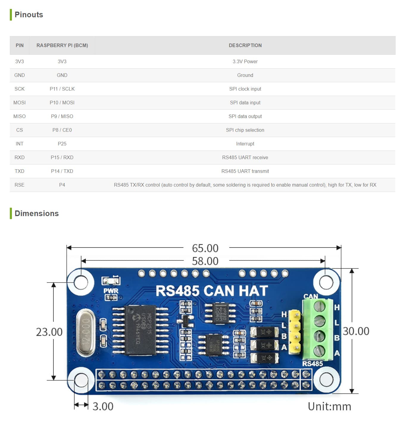 Coolwell Waveshare RS485 CAN HAT for Raspberry Pi 4B+ 4B 3B+ 3B 2B+ Zero W WH Communicate via RS485/CAN Onboard Controller MCP2515 Transceiver SN65HVD230