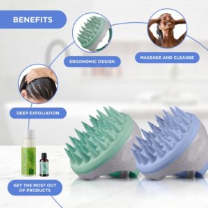 Biotin Shampoo and Conditioner with Scrubbers - Hair Shampoo Brush and Scalp Exfoliators with Volumizing Shampoo and Conditioner Set made with Rosemary Essential Oil and Biotin for Thinning Hair 16oz