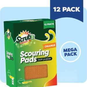 SCRUBIT Multi-Purpose Dish Scrub Sponge, Non Scratch Scouring Pads, Cleaning Sponges for pots, Dishes & Non-Stick Cookware - Pot Scrubber Sponges for Kitchen & Bathroom - 12 Pack Dish Sponge (Orange)