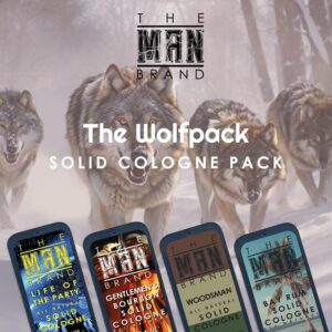 The Man Brand Solid Cologne Set with Bay Rum Solid Cologne, Bourbon Solid Cologne, Woodsman, and Life of the Party Solid Cologne - (Wolfpack Solid Cologne Sampler - 4 Pack - 0.75 oz each)