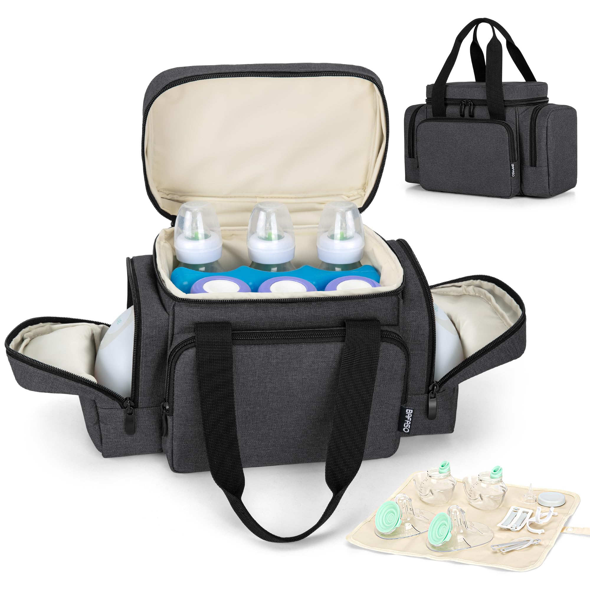 BAFASO Insulated Wearable Breast Pump Bag (with a Waterproof Pad) Compatible with Momcozy S12 Pro, Momcozy M5 and Elvie, Wearable Breast Pump Carrying Case, Black