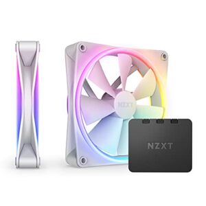 nzxt f140 rgb duo twin pack - 2 x 140mm dual-sided rgb fans with rgb controller – 20 individually addressable leds – balanced airflow and static pressure – fluid dynamic bearing – pwm – white