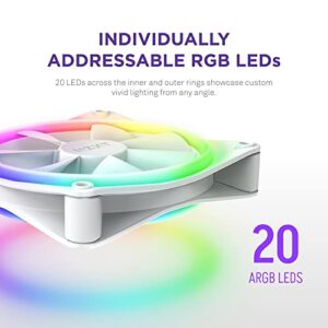 NZXT F140 RGB Duo Twin Pack - 2 x 140mm Dual-Sided RGB Fans with RGB Controller – 20 Individually Addressable LEDs – Balanced Airflow and Static Pressure – Fluid Dynamic Bearing – PWM – White