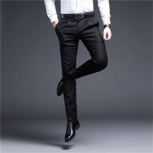 Men's Stylish Slim Fit Pant Classic Straight Leg Casual Suit Pant Lightweight Business Wrinkle Resistant Trouser (Black,34)