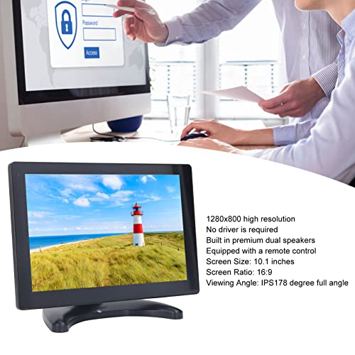 Portable Monitor Adjustable Bracket Wide Application Dual Speakers 10.1 Inch Computer Monitor Multiinterface with USB Cable for DVR (US Plug)