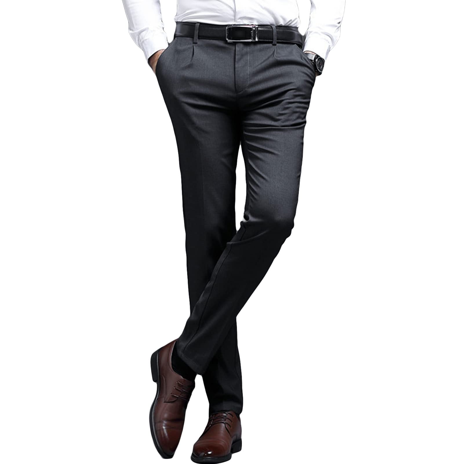 Men's Stylish Slim Fit Pant Classic Straight Leg Casual Suit Pant Lightweight Business Wrinkle Resistant Trouser (Black,34)