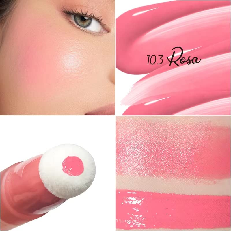 Yeweian Blush Beauty Wand, Liquid Face Blush Contour Wand with Cushion Applicator, Smooth Cream Blush Wand Natural Matte Finish, Lightweight Blendable Blush Stick Makeup for Cheek,103 Cool Pink