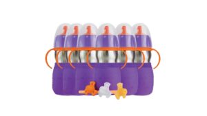 kid basix safe sippy 2 bundle of 6 cups, stainless steel cups babies/toddlers | convertible sippy or straw | dishwasher safe | 11 oz | bpa free | purple(blue)