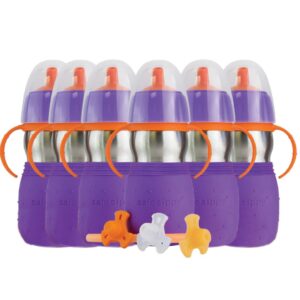 KID BASIX Safe Sippy 2 Bundle of 6 Cups, Stainless Steel Cups Babies/Toddlers | Convertible Sippy OR Straw | Dishwasher Safe | 11 OZ | BPA Free | Purple(Blue)