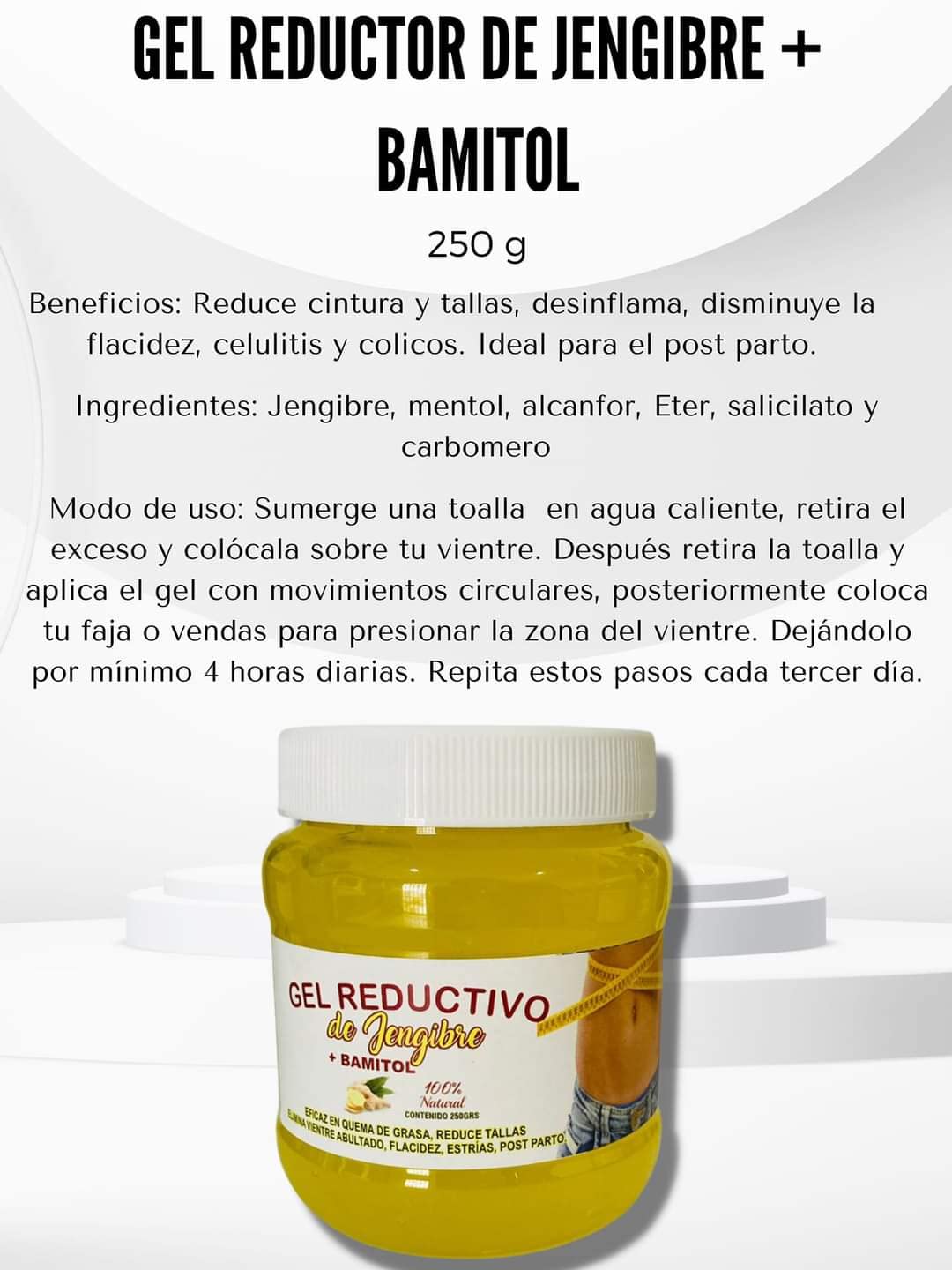 Ubslim Gel reductivo de gengibre y Bamitol quema grasa 100% Natural