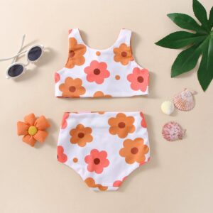 Newborn Baby Girls Two Piece Swimsuit Floral Heart Print Knotted Swim Top Bottom Tankini Bikini Set Infant Bathing Suit Girl (Floral&Heart,0-6 Months)