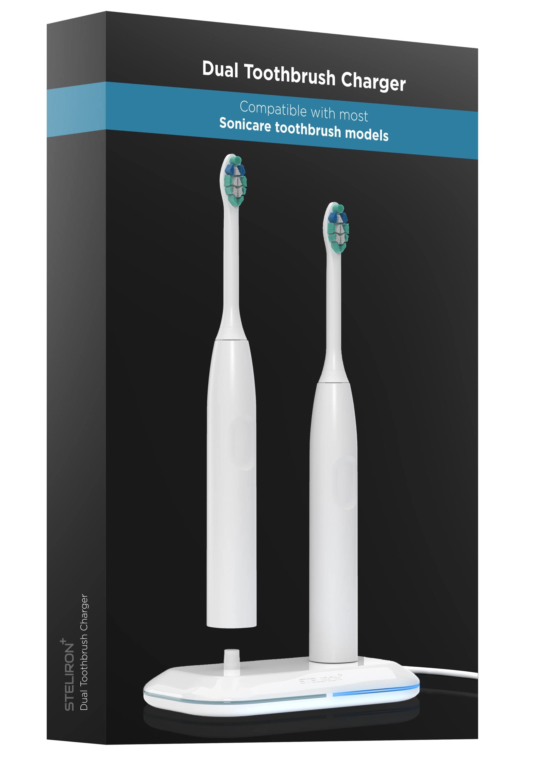 Galvanox Dual Toothbrush Charger for Philips Sonicare Electric Toothbrushes - Replacement for HX6100 Works with Protective Clean 4100, 6100, Kids Models & More (Waterproof Charging Base) 2-in-1