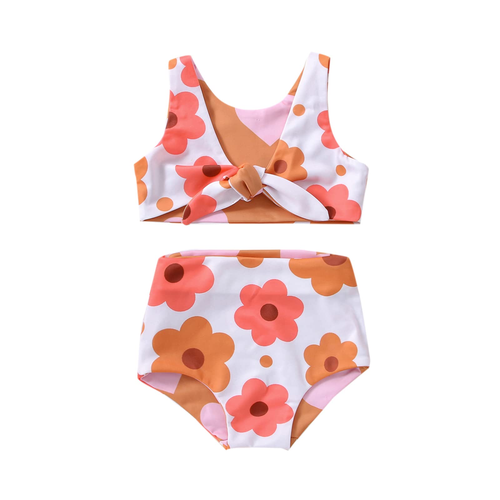 Newborn Baby Girls Two Piece Swimsuit Floral Heart Print Knotted Swim Top Bottom Tankini Bikini Set Infant Bathing Suit Girl (Floral&Heart,0-6 Months)