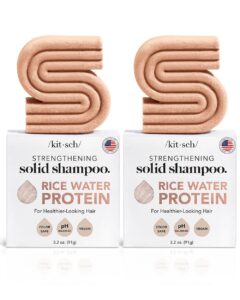 kitsch solid bar shampoo for strengthening, growth, moisturizing, vegan - 2 pack, 6.4 oz, made in us, rice water, sulfate & paraben free, color safe, unisex