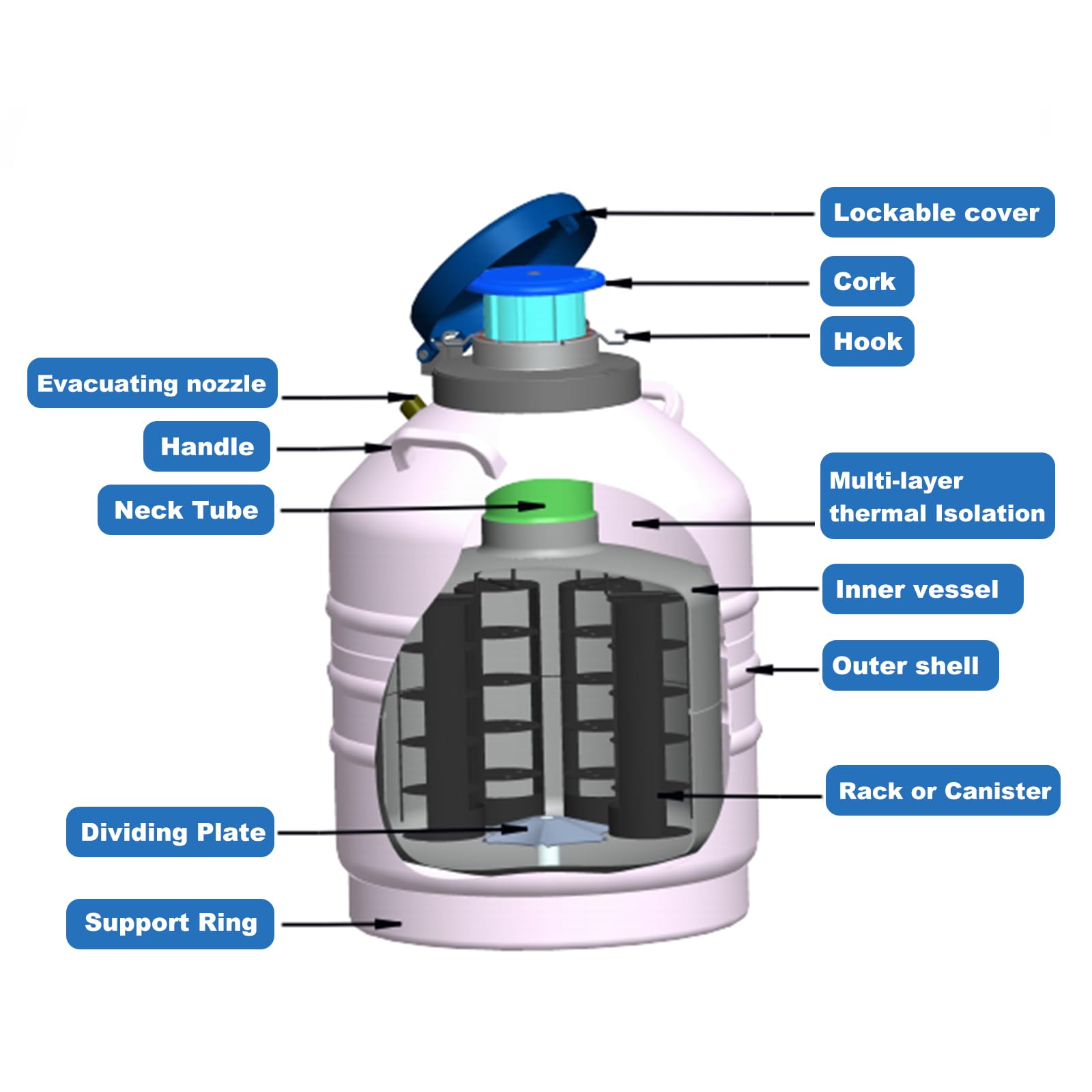 CryoKING Liquid Nitrogen Tank Cryogenic Container Aluminum Alloy Portable Dewar Series 6L with 6 Canisters