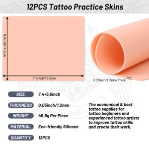 12PCS Tattoo Practice Skins, Modacraft Double Sides Tattoo Fake Skin 1.2mm Thick Soft Tattoo Skin 7.4×5.6in Practice Skin for Tattooing, Silicone Fake Skin for Tattoo Supplies Tattoo Kit for Beginners