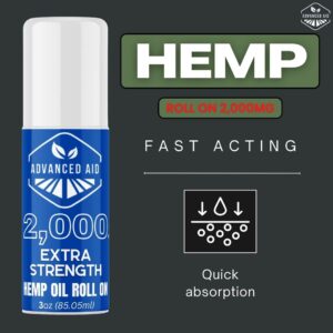 Advanced Aid: Extra Strength 2000mg Hemp Extract Roll On Menthol, Non-GMO Ultra-Pure Organic Made in The USA 90ml Read Description