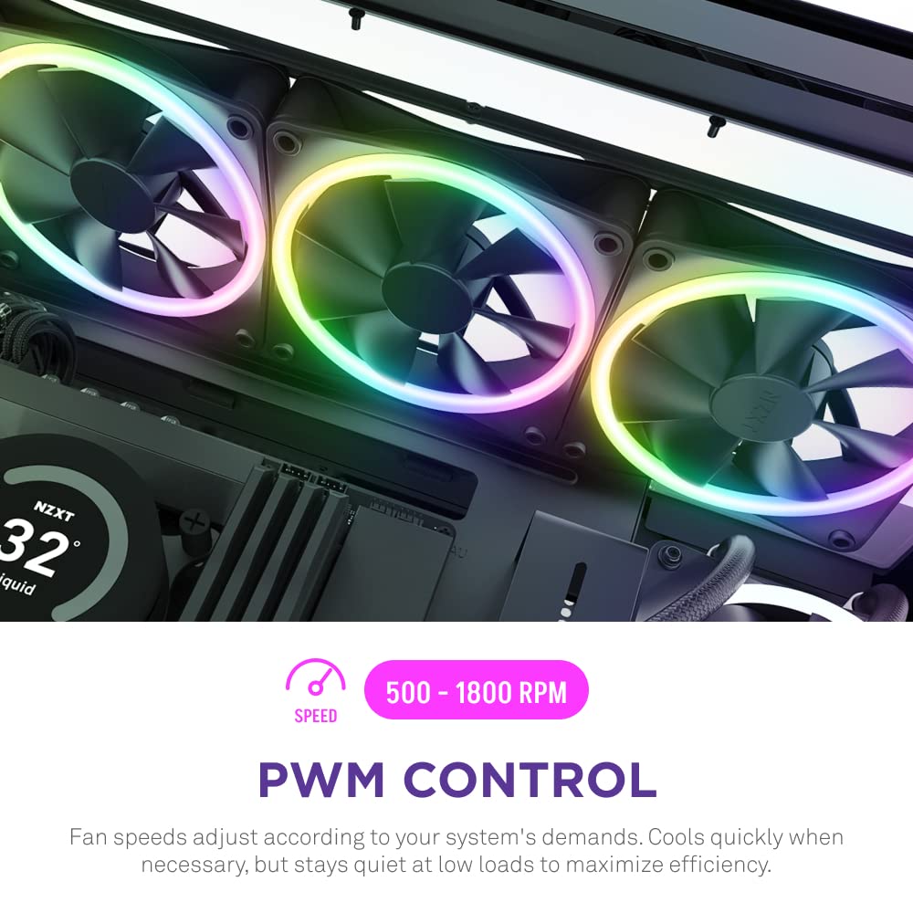 NZXT F140 RGB Duo - 140mm Dual-Sided RGB Fan – 20 Individually Addressable LED – Balanced Airflow and Static Pressure – Fluid Dynamic Bearing – PWM Control – Anti-Vibration Rubber Corners – Black