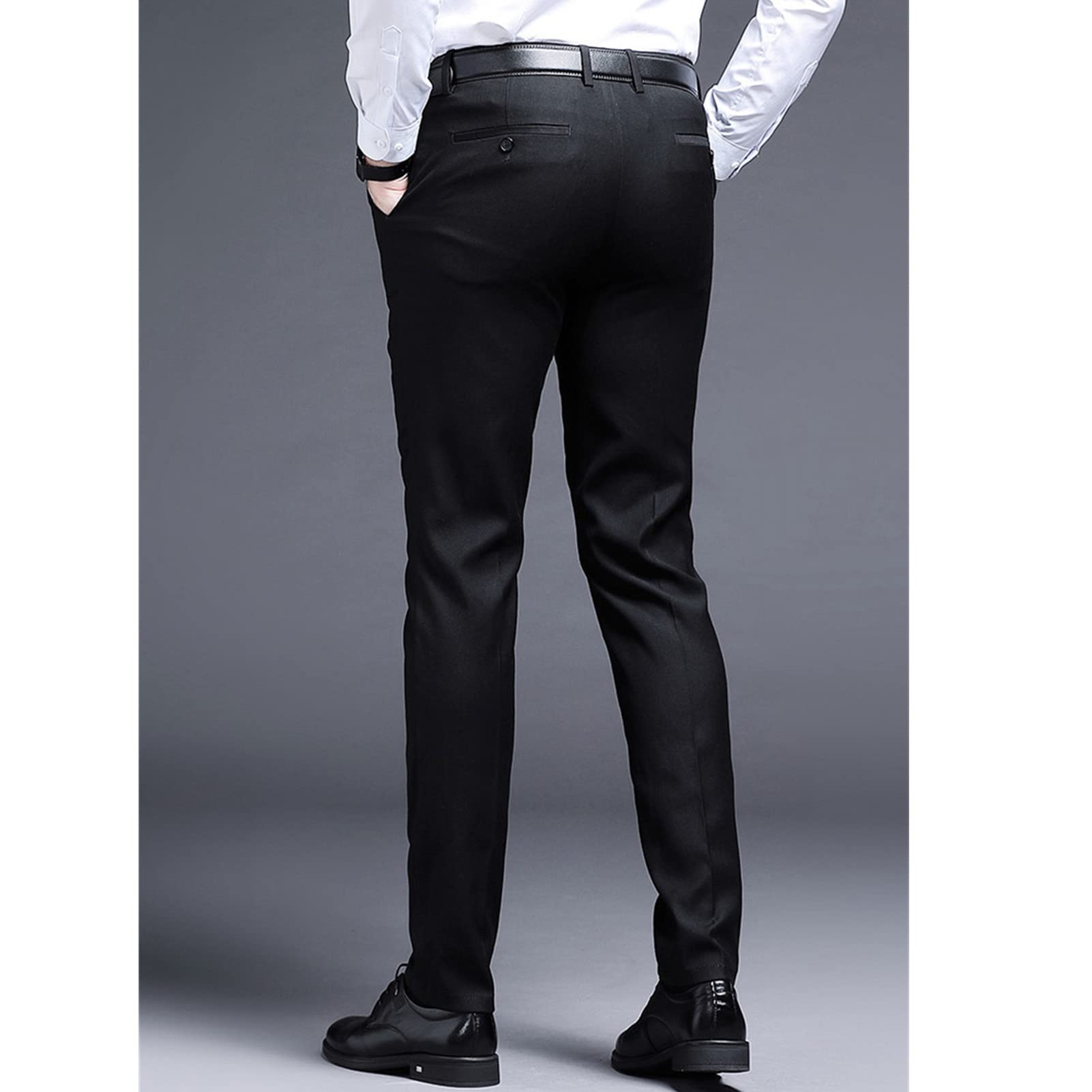 Men's Stylish Slim Fit Pant Classic Straight Leg Casual Suit Pant Lightweight Business Wrinkle Resistant Trouser (Black,34)