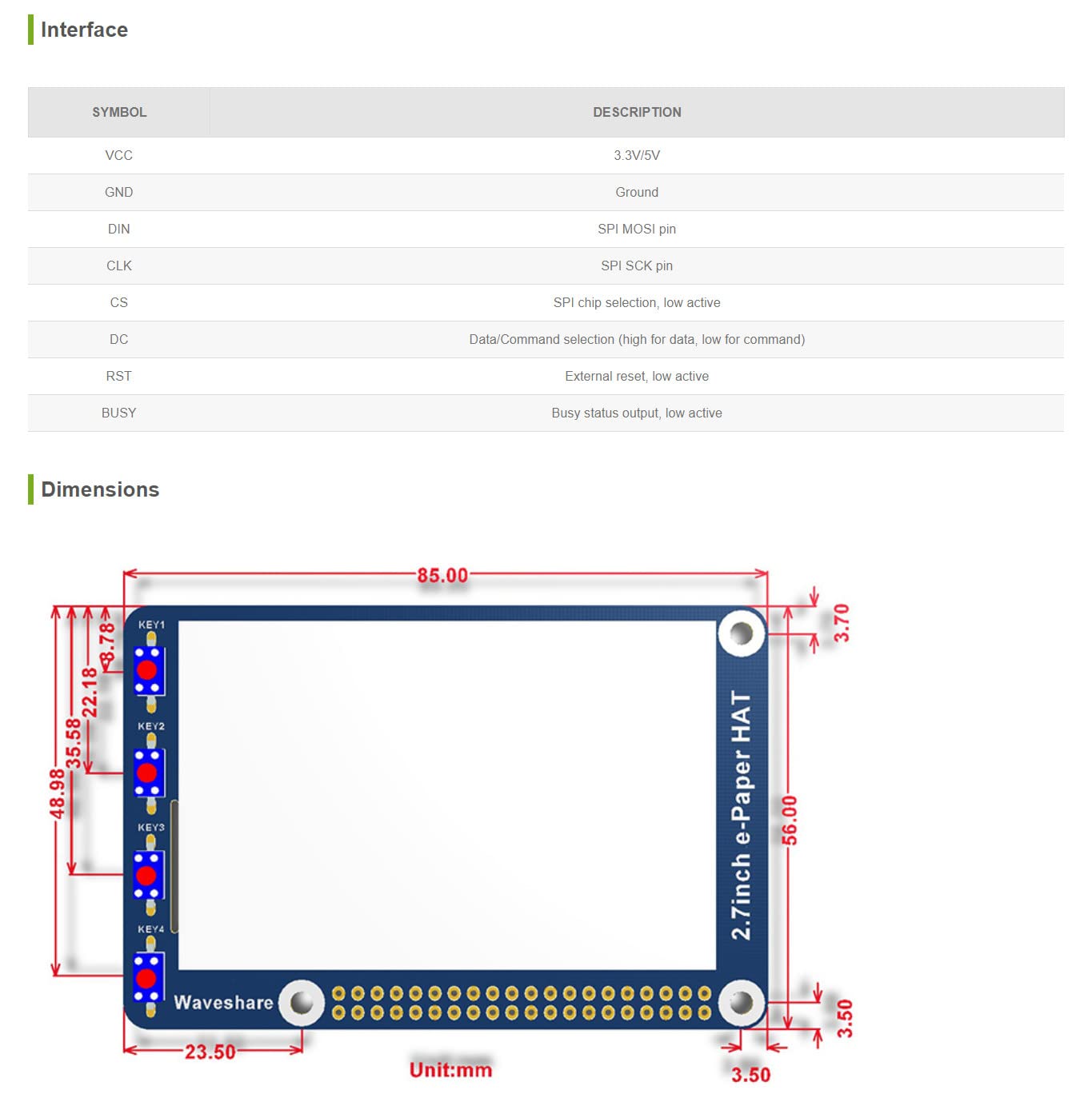 Coolwell Waveshare 2.7inch E-Ink Display HAT Epaper Display 264x176 Black White Color E-Paper Screen for Raspberry Pi 4B+ 4B 3B+ 3B 2B+ Zero Jetson Nano Ardui