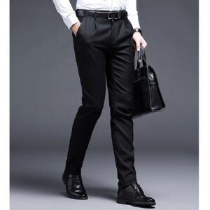 Men's Stylish Slim Fit Pant Classic Straight Leg Casual Suit Pant Lightweight Business Wrinkle Resistant Trouser (Black,34)