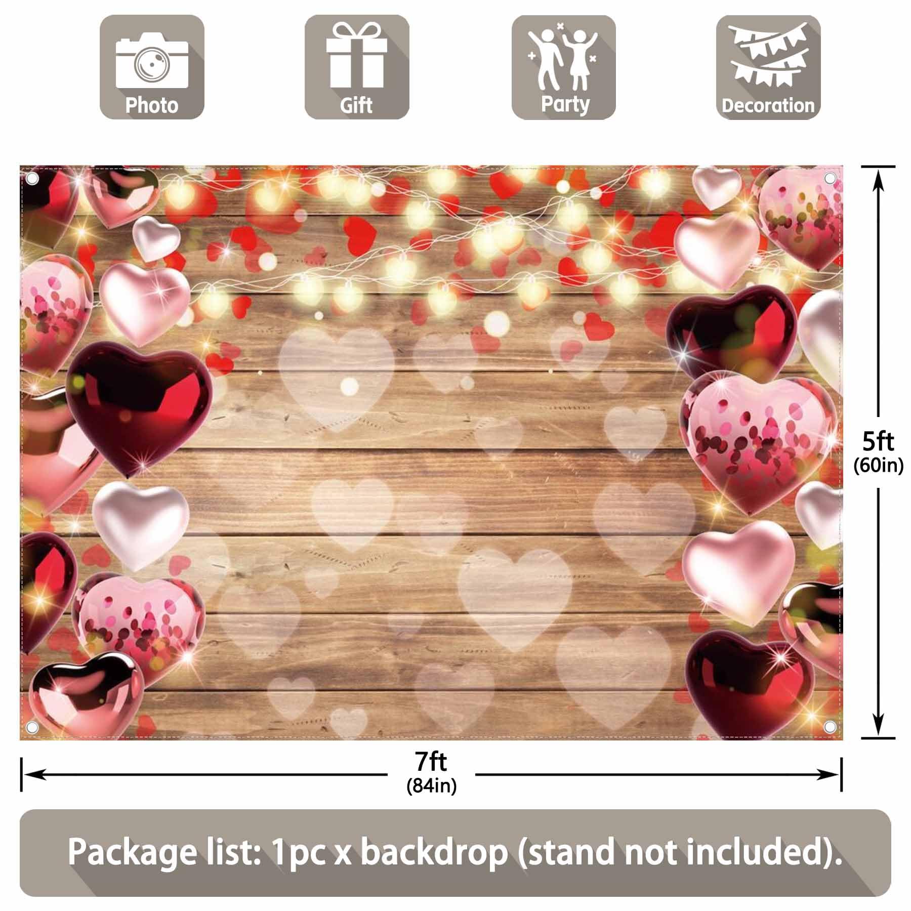 Swepuck 7x5ft Valentine's Day Photography Backdrop Wood Red Love Heart Background Wedding Bridal Shower Party Decorations Mother's Day Photo Banner