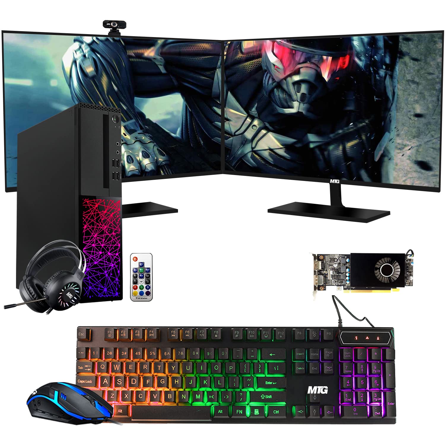 TechMagnet Gaming Desktop PC, Intel i5 6th Gen, Galaxy, 16GB RAM, 1TB SSD | 2TB HDD, MTG New Dual 24 Inch Monitor, RX 550, RGB Keyboard Mouse, Headphone, Webcam, Win 10 Pro (Renewed)