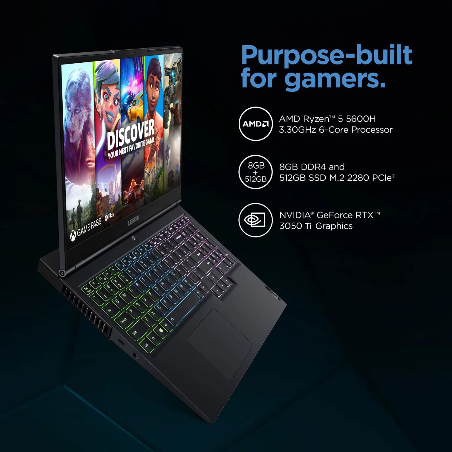 Lenovo 2023 Legion 5 15.6" 120Hz IPS FHD Gaming Laptop, AMD Ryzen 5 5600H 6-Core, GeForce RTX 3050 Ti, 16GB RAM, 512GB NVMe SSD, Backlit Keyboard, Ethernet, WiFi 6, Win11