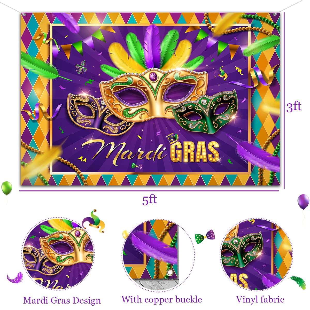 Mardi Gras Party Decorations - Mardi Gras Party Backdrop Banner Masquerade Dancing Banner Backdrop for Mardi Gras,New Orleans Masquerade Party Supplies