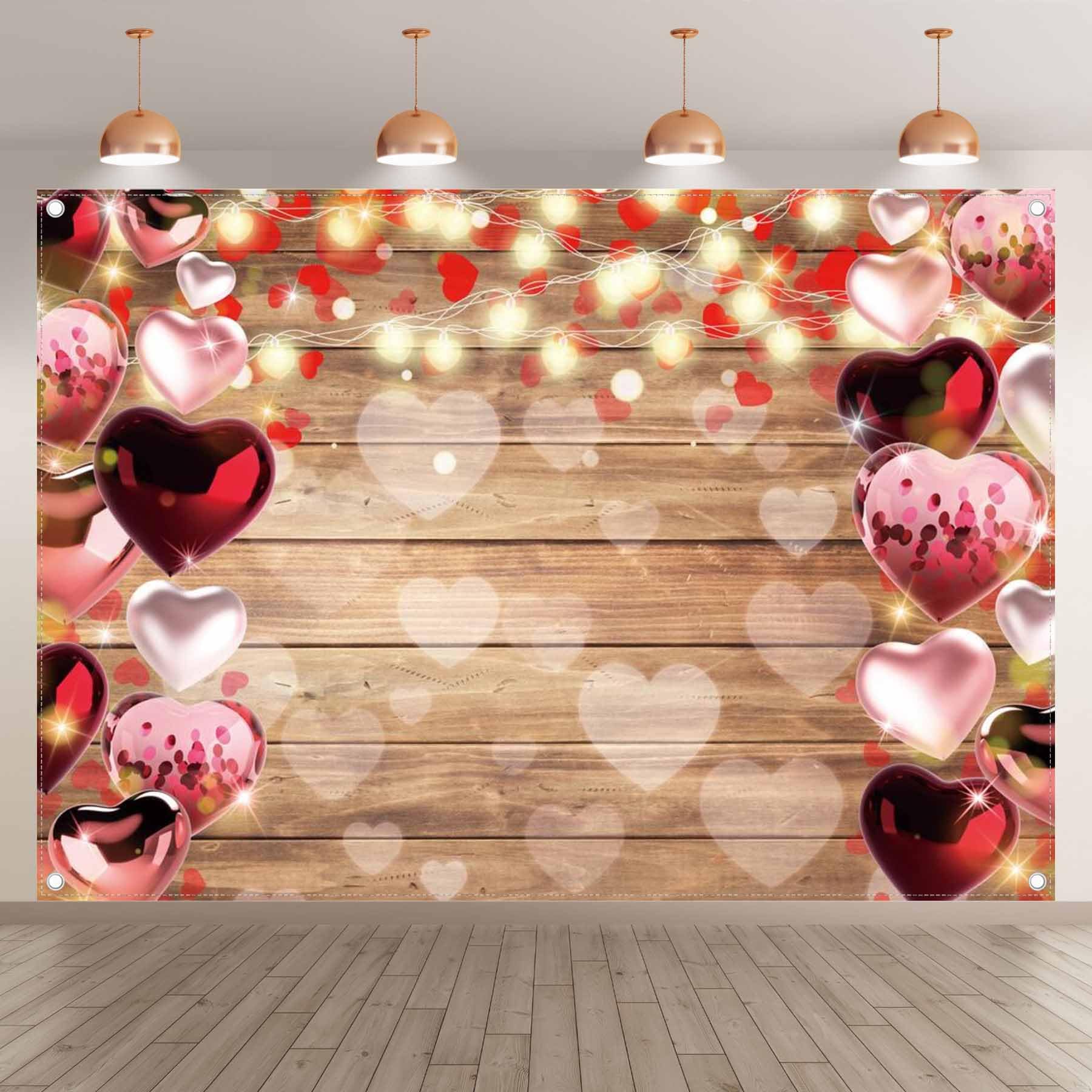 Swepuck 7x5ft Valentine's Day Photography Backdrop Wood Red Love Heart Background Wedding Bridal Shower Party Decorations Mother's Day Photo Banner