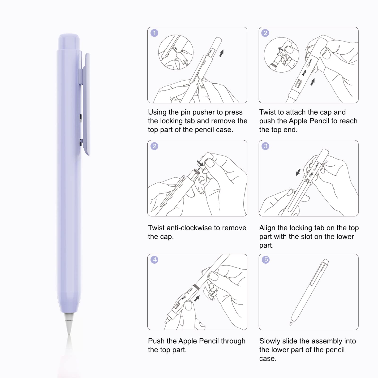 TiMOVO Holder Case Fit Apple Pencil 1st Generation, Retractable Tip Cap Protective Pencil Sleeve Cover with Sturdy Clip for Apple Pencil 1st Gen - Taro Purple