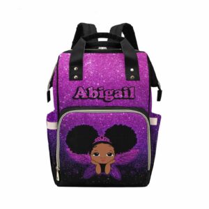 Customized Purple Glitter Diaper Bag with Name for Baby Girl/boy, Personalized Butterfly African Black Princess Mommy Nursing Daypack with Large Capacity for Travel Women Birthday Holiday Gift