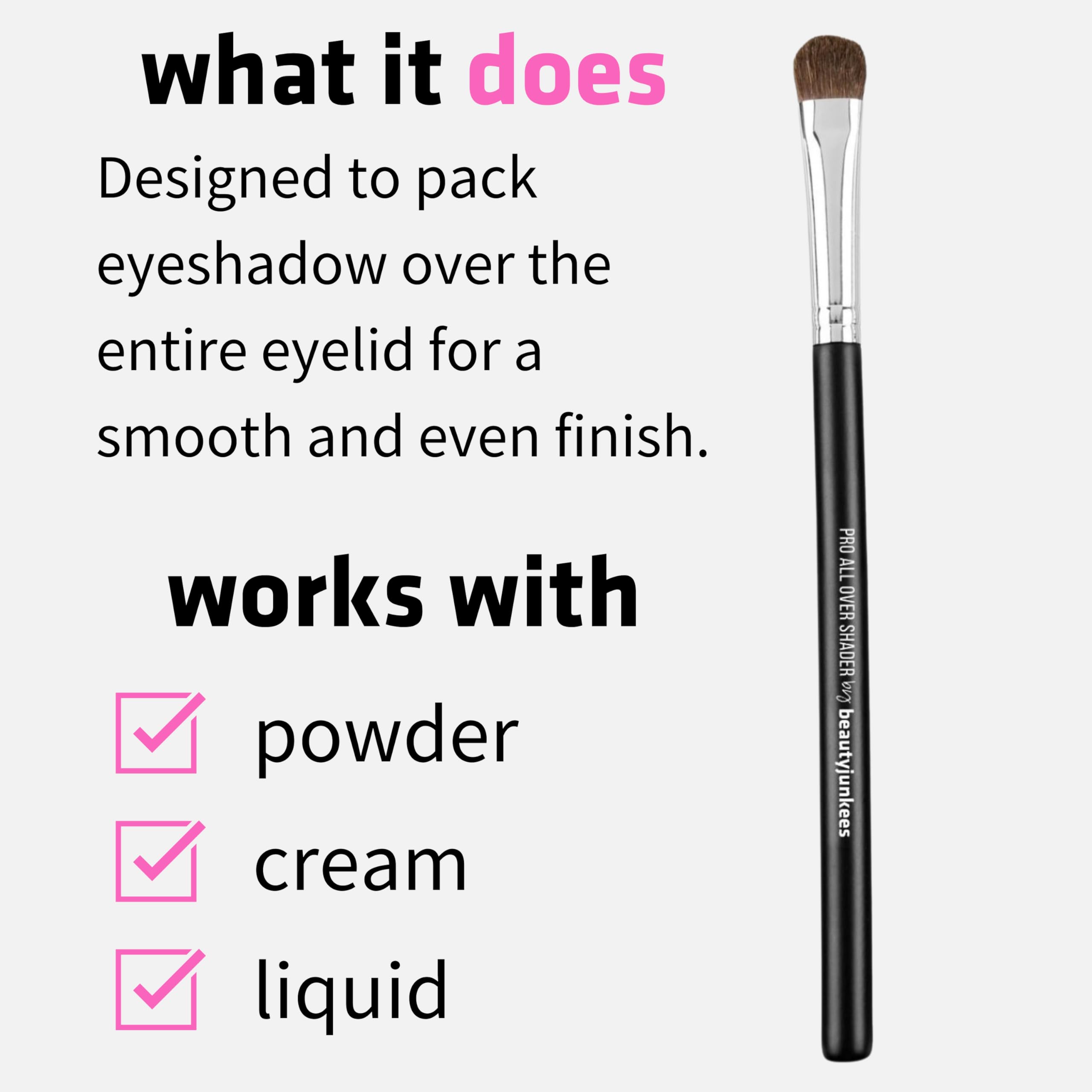 Pro Shader Eyeshadow Brush - Beauty Junkees pro All Over Short Flat Shader Eye Shadow Brush for Lid, Dense Rounded Bristles to Pack and Blend Powder Cream Eye Shadow on Eyelid and Crease