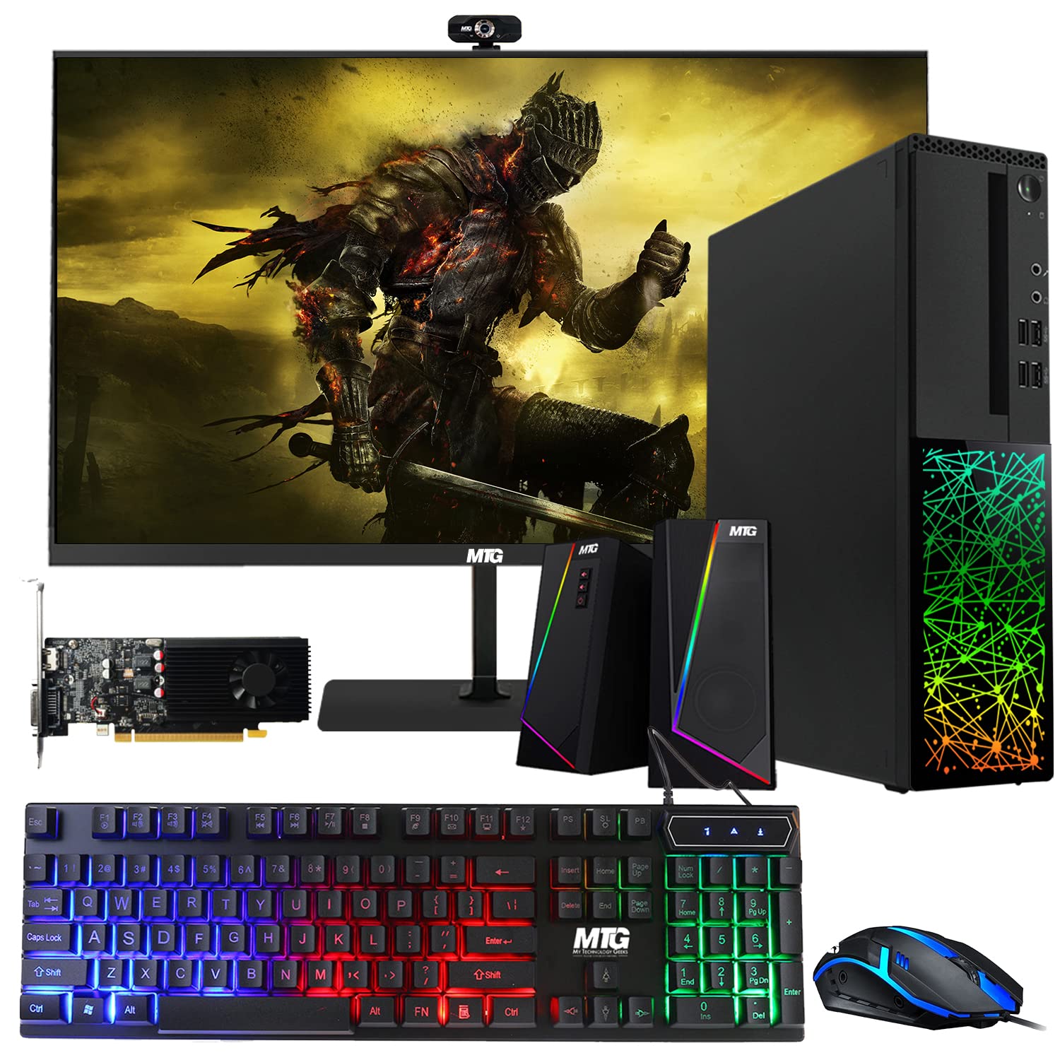 TechMagnet Gaming Desktop PC, Intel i5 6th Gen, Galaxy, 16GB RAM, 240GB SSD, MTG New 27 Inch 165HZ Gaming Monitor, RGB Keyboard Mouse, GT 1030, Speaker, Webcam, Win 10 Pro (Renewed)