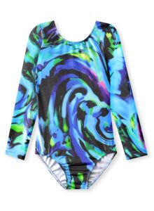 hoziy sleeved leotards for girls gymnastics size 7-8 year old 6-7 years old oil painting swirl splash black child kids tumbling outfits bodysuits leotardos para gimnasia ninas