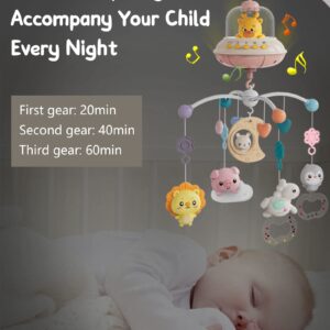 BSROLUNA Baby Crib Mobile with Music and Lights, Baby Mobile for Crib with Remote Control, Hanging Rotating Animals Rattles, 16 Songs and Timing Function, Cartoon Baby Crib Toys for Girls (BabyPink)