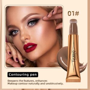 Yeweian Contour Beauty Wand, Liquid Face Concealer Contouring with Cushion Applicator, Natural Matte Finish, Lightweight Blendable Cream Bronzer Stick Makeup, Cruelty-free（Contour）