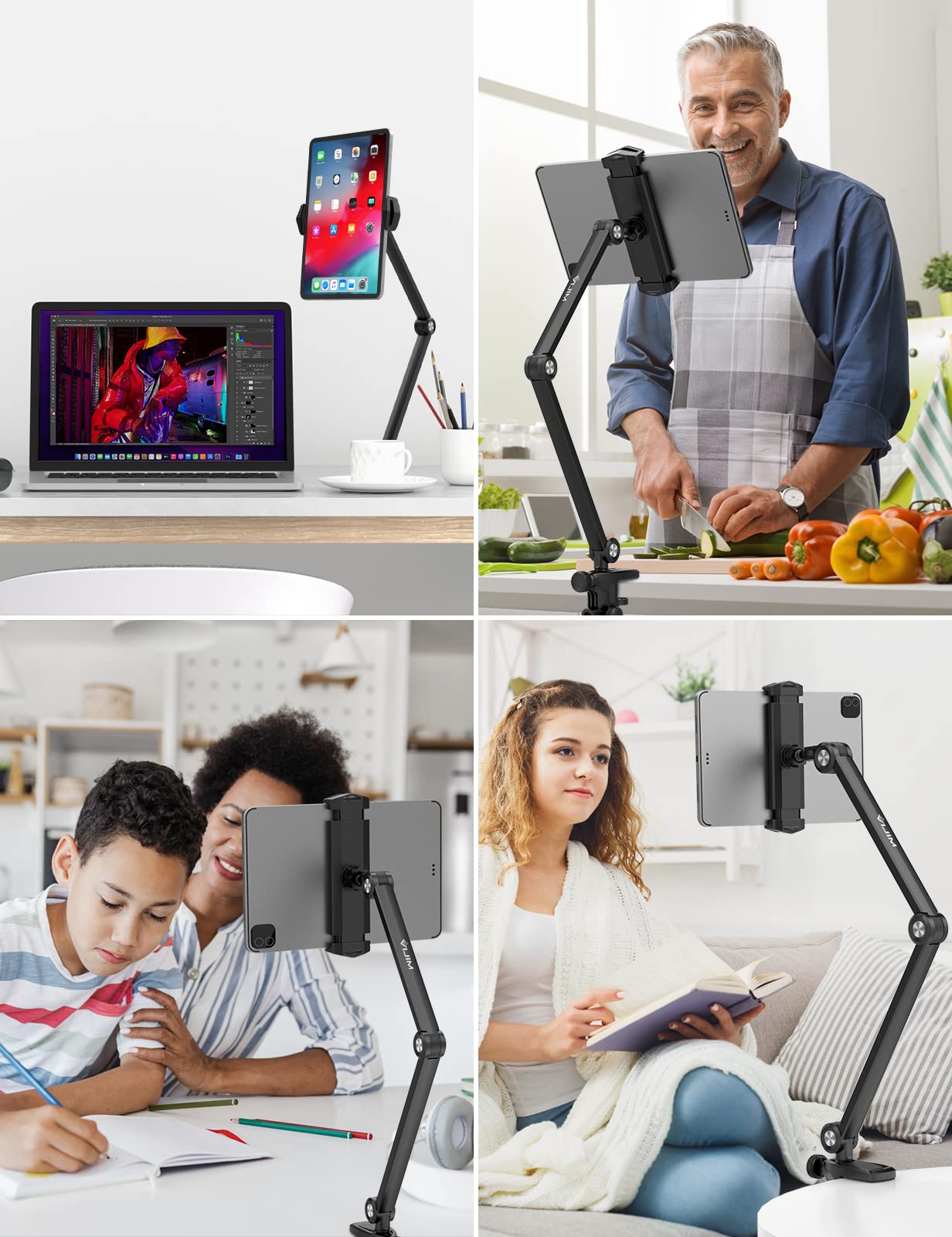 ULANZI Select Tablet Holder Desk Stand - HP006 Aluminum Tablet Mount for Bed Flexible Arm Multi-Angle 360° Rotation 2 Positioning Holes for 4.7''- 13'' Tablet