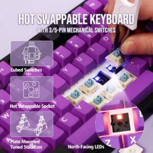 EPOMAKER TH80 SE Gasket 75% Mechanical Keyboard, NKRO Hot Swappable RGB 2.4Ghz/ Bluetooth 5.0/ Wired Gaming Keyboard with Poron/EVA Foam, 4000mah Battery (Black Purple, Budgerigar Switch)