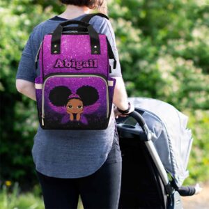 Customized Purple Glitter Diaper Bag with Name for Baby Girl/boy, Personalized Butterfly African Black Princess Mommy Nursing Daypack with Large Capacity for Travel Women Birthday Holiday Gift