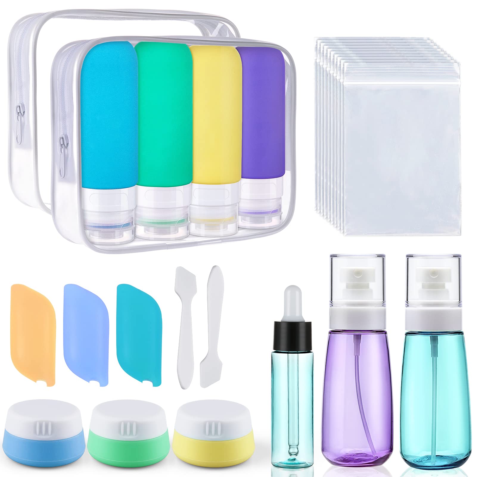 Cosywell Travel Containers for Toiletries Travel Bottles Set TSA Approved BPA Free 3oz 3.4oz Leak Proof Travel Size Bottles with Toiletry Bag for Cosmetic Lotion Cream Liquids Toiletries