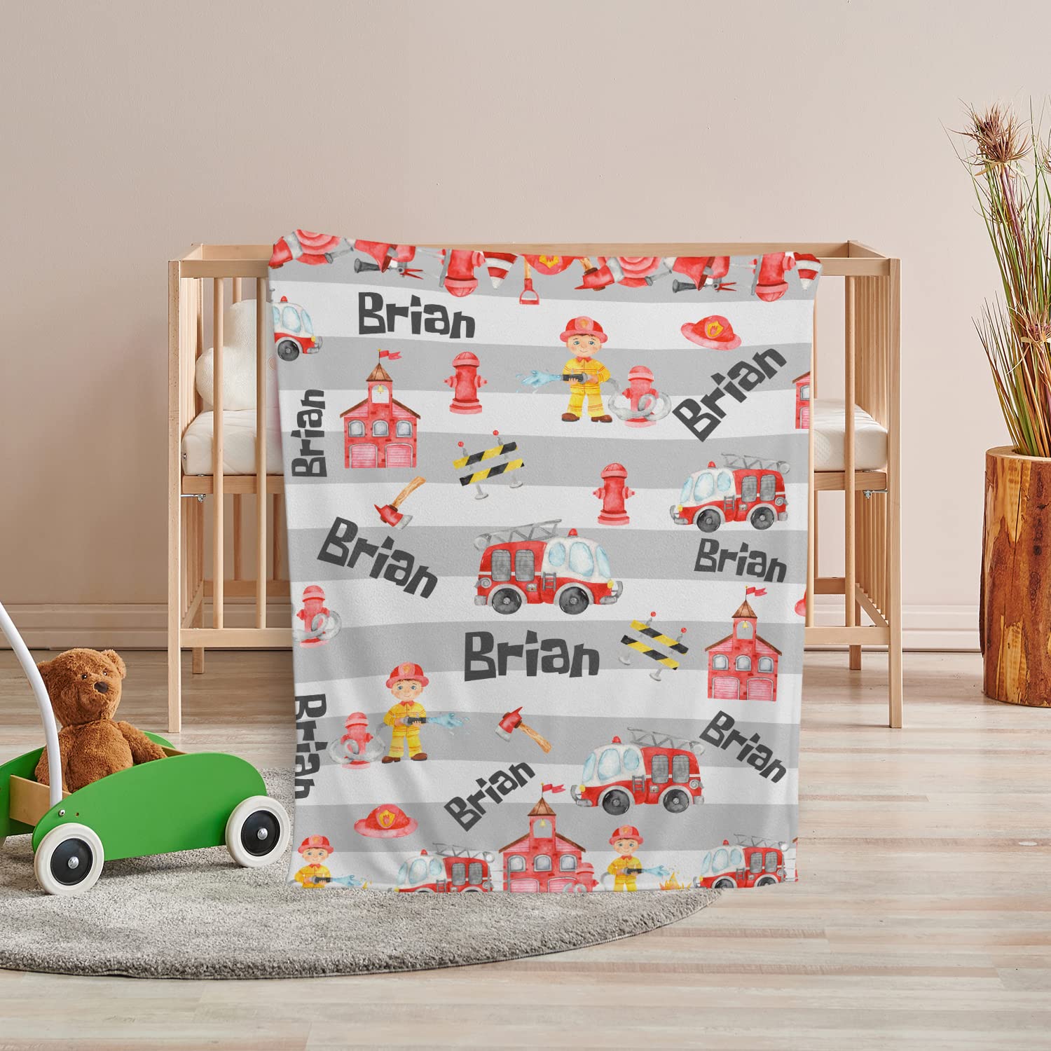 locobird Baby Firefighter Blanket, Firetruck Baby Blankets, Personalized Baby Blankets for Boys, Custom Baby Blankets Name, Firefighter Swaddle Blanket, Plush Blankets for Baby Girl Son Toddlers Kids