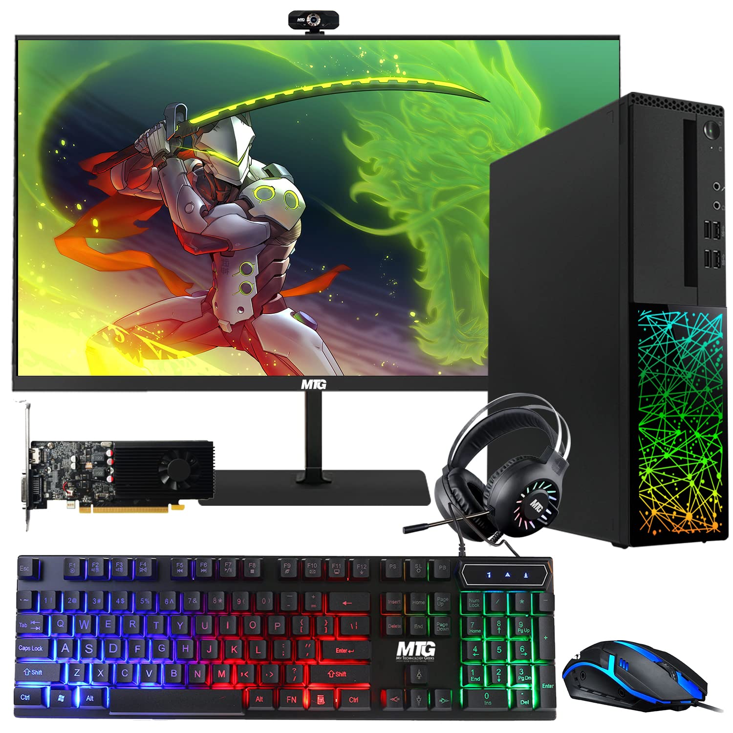 TechMagnet Gaming Desktop PC, Intel i5 6th Gen, Galaxy, 16GB RAM, 1TB SSD | 2TB HDD, MTG New 27 Inch 165HZ Gaming Monitor, RGB Keyboard Mouse, GT 1030, Headphone, Webcam, Win 10 Pro (Renewed)