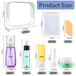 Cosywell Travel Containers for Toiletries Travel Bottles Set TSA Approved BPA Free 3oz 3.4oz Leak Proof Travel Size Bottles with Toiletry Bag for Cosmetic Lotion Cream Liquids Toiletries