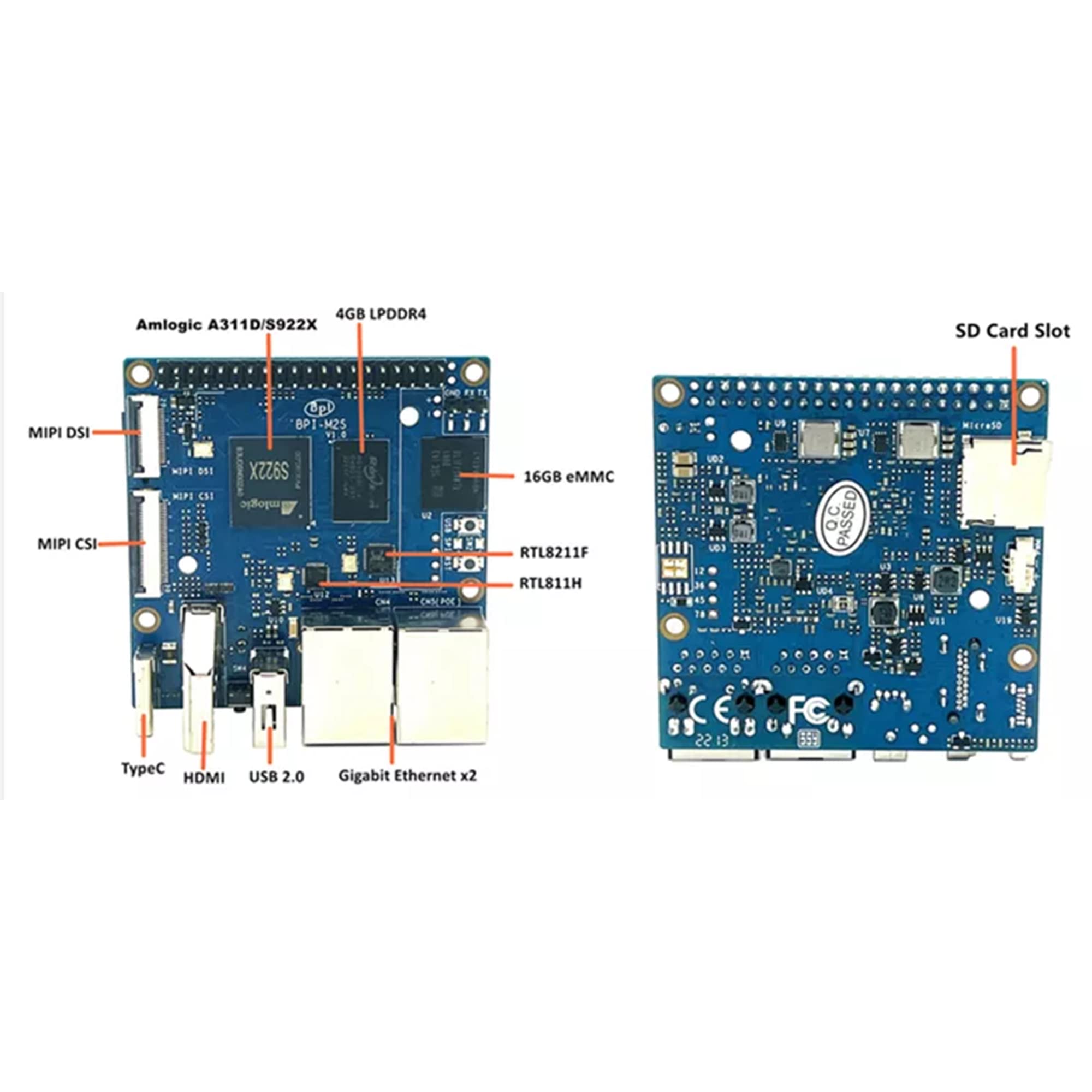 Banana Pi BPI-M2S SoC Amlogic A311D and S922X Hexa-core 4GB LPDDR4 RAM 16GB eMMC Video HDMI 2.1 4Kp60 OS Ubuntu Debian Android (Amlogic A311D, No Mental Case)